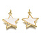 Brass Micro Pave Clear Cubic Zirconia Pendants, with Natural Shell and Jump Rings, Nickel Free, Star, Creamy White, Real 16K Gold Plated, 17x15.5x2.5mm, Jump Ring: 4x1mm, Inner Diameter: 2.5mm