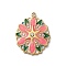 304 Stainless Steel Enamel Pendants, with Rhinestone, Golden, Flower Charm, Pink, 26x19.5x3mm, Hole: 1.8mm
