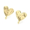 Brass Stud Earring Findings, Cadmium Free & Nickel Free & Lead Free, with Vertical Loop, Heart, Real 18K Gold Plated, 14x13mm, Hole: 1.6mm, Pin: 0.7mm