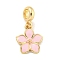 Rack Plating Alloy Enamel Flower European Dangle Charms, Large Hole Pendants, Golden, Pink, 28mm, Hole: 4.6mm, Flower: 17.5x15x2mm