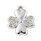 Alloy Rhinestone Pendants, UV Plated, Clover, Platinum, 17.5x15.5x2.5mm, Hole: 1.6mm