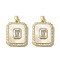 Brass Micro Pave Clear Cubic Zirconia Pendants, Cadmium Free & Lead Free, with Shell, Real 18K Gold PlatedPlated, Rectangle, 20x15x3mm, Hole: 2.5x4mm