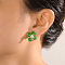 Flower Alloy Clip-on Earrings, Golden, with Rhinestone, Green, 17x17mm