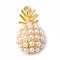 Eco-Friendly Rack Plating Brass Pendants, with Acrylic Imitation Pearl Beads, Long-Lasting Plated, Lead Free & Cadmium Free, Pineapple, Real 18K Gold Plated, 16.5x9x5mm, Hole: 1mm