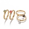 PVD Vacuum Plating 304 Stainless Steel Finger Rings, Solitaire Rings, with Cubic Zirconia, Mixed Color, Size 5~8, Inner Diameter: 15~18mm