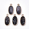 Natural Botswana Agate Pendants, with Light Gold Plated Brass Edge and Loop, Oval, Faceted, 18x8x4mm, Hole: 1.6mm