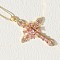 Cross Brass Micro Pave Cubic Zirconia Pendant Necklaces, Golden, Pink, 17.72 inch(45cm)