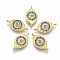 Brass Micro Pave Cubic Zirconia Links Connectors, Cadmium Free & Lead Free, Eye, Blue, Golden, 9.5x19x2.5mm, Hole: 1mm