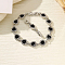 Alloy Link Bracelets for Women, Heart, with Rhinestone, Jet, 7-1/8 inch(18cm)