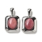 Natural Rhodonite Rectangle Pendants, with Brass Settings, Platinum, 19.5x11x5mm, Hole: 3.5x1.5mm