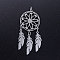 Non-Tarnish 201 Stainless Steel Pendants, with Jump Rings, Woven Net/Web with Feather, Stainless Steel Color, 46x20x1mm, Hole: 3mm, Ring: 5x0.8mm