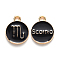 Alloy Enamel Pendants, Cadmium Free & Lead Free, Flat Round with Constellation, Light Gold, Black, Scorpio, 15x12x2mm, Hole: 1.5mm