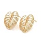 Brass Stud Earring Findings, Cadmium Free & Nickel Free & Lead Free, with Vertical Loop, Tropical Leaf, Real 18K Gold Plated, 18x18mm, Hole: 1.2mm, Pin: 0.7mm