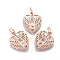316 Surgical Stainless Steel Pendants, with Micro Pave Cubic Zirconia and Jump Ring, Long-Lasting Plated, Heart Wing, Clear, Real Rose Gold Plated, 14.7x12.3x1.5mm, Hole: 3.5mm