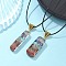 2Pcs 2 Styles Chakra Jewelry, Resin Orgonite Necklaces, with Waxed Cord, Natural Gemstone Inside and Velvet Bag, Rectangle, Antique Golden, 1pc/style