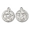 Non-Tarnish 304 Stainless Steel Pendants, Flat Round with Star Charm, Stainless Steel Color, 20x17x2mm, Hole: 3mm