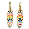 Brass Enamel Huggie Hoop Earrings, Nickel Free, Feather, Real 16K Gold Plated, Colorful, 32x8mm, Pin: 1mm