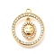 Brass Micro Pave Cubic Zirconia Pendants, Cadmium Free & Nickel Free & Lead Free, Real 18K Gold Plated, Ring Charms, Smiling Face, 21x18x3mm, Hole: 1.5mm