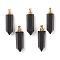Faceted Natural Black Agate Pointed Pendants, Openable Perfume Bottle, with Golden Tone Brass Findings, Bullet, Dyed & Heated, 46~47x13~14x11~12mm, Hole: 4.5mm, capacity: 1ml(0.03 fl. oz)
