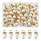80Pcs Glass Pearl Pendants, with Golden Brass Rhinestone and Iron Loops, Round Charms, White, 18mm, Hole: 3.5mm