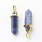 Natural Sodalite Double Terminated Pointed Pendants, with Random Alloy Pendant Hexagon Bead Cap Bails, Golden, Bullet, 37~40x12.5x10mm, Hole: 3x4.5mm