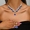 Teardrop Alloy Rhinestone Pendant Necklaces & Stud Dangle Earrings Sets, Silver, Sapphire, 290mm