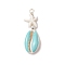 Cowrie Shell Enamel & Synthetic Turquoise Starfish Pendants, Shell Shape Charms with Brass Beads, Turquoise Color, Silver, 43.5x14.5x7mm, Hole: 3mm