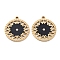 Ion Plating(IP) 304 Stainless Steel Pendants, with Enamel, Flat Round with Sun Charm, Golden, Black, 20.5x18x1.5mm, Hole: 1.6mm