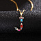 Brass Pave Colorful Cubic Zirconia Initial Pendant Necklaces for Women, Golden, Letter J, 19.69 inch(50cm)