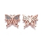 Brass Micro Pave Cubic Zirconia Links connectors, Butterfly, Sky Blue, Rose Gold, 17x20x2mm, Hole: 1mm