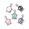 Rack Plating Brass & Shell Pendants, Tortoise Charms, with Enamel, Long-lasting Plated, Cadmium Free & Lead Free, Platinum, 12x7x3.5mm, Hole: 1.1mm