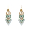 Alloy Boho Chandelier Earrings, Seed & Glass Beads Long Drop Earrings, Dark Turquoise, 104x36mm