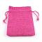 Polyester Imitation Burlap Packing Pouches Drawstring Bags, for Christmas, Wedding Party and DIY Craft Packing, Deep Pink, 9x7cm