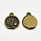 Antique Bronze Plated Alloy Rhinestone Charms, Flat Round with Letter.J, Nickel Free, 13x10x1.5mm, Hole: 1mm