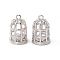 Brass Micro Pave Cubic Zirconia Pendants, Cadmium Free & Lead Free, Clear, Bird Cage, Platinum, 15x9.5mm, Hole: 1.4mm
