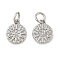 Brass Micro Pave Cubic Zirconia Pendants, Cadmium Free & Nickel Free & Lead Free, Flat Round Charms, with Jump Ring, Platinum, 11x9x2mm, Hole: 3.5mm