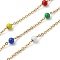 PVD Vacuum Plating 304 Stainless Steel Cable Chains with Colorful Enamel Rondelle Beaded, Satellite Chains, Soldered, with Spool, Golden, 2x1.5x0.3mm, 4x3mm