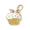 Brass Enamel Charms, with Jump Ring, Rack Plating, Long-Lasting Plated, Lead Free & Cadmium Free, Real 18K Gold Plated, Cake Charm, White, 10.5x9x2.5mm, Hole: 3.2mm