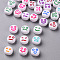 White Opaque Acrylic Beads, Flat Round with Expression, Mixed Color, 7x4mm, Hole: 1.6mm, about 3650pcs/500g