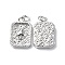 Brass Pendants, Cadmium Free & Lead Free, Textured, Rectangle with Heart Charm, Platinum, 18x12x3mm, Ring: 5x0.8mm, Hole: 3.3mm