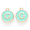 Golden Plated Alloy Enamel Charms, Cadmium Free & Lead Free, Enamelled Sequins, Flat Round with Letter, Turquoise, Letter.G, 14x12x2mm, Hole: 1.5mm