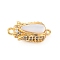 Brass & Clear Cubic Zirconia & Black Lip Shell Epoxy Resin Box Clasps, Cadmium Free & Nickel Free & Lead Free, Flower, Real 18K Gold Plated, 19.5x9.5x7mm, Hole: 1.2mm