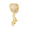 Rack Plating Brass Micro Pave Cubic Zirconia European Dangle Charms, Large Hole Pendants, Long-Lasting Plated, Cadmium Free & Lead Free, Heart & Bear, Real 18K Gold Plated, 28x11.5x10mm, Hole: 4.8mm