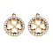 UV Plating Alloy Rhinestone Pendants, Flat Round & Clover Charms, Light Gold, 20.5x18x2.5mm, Hole: 2mm