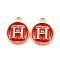 Golden Plated Alloy Enamel Charms, Cadmium Free & Lead Free, Enamelled Sequins, Flat Round, Red, Letter.H, 14x12x2mm, Hole: 1.5mm