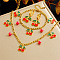 Resin Pendant Necklace & Hoop Earring & Charm Bracelet, 304 Stainless Steel Enamel Jewelry Sets, Golden, Cherry, 400mm & 160mm & 30x15mm