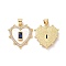 Brass Micro Pave Cubic Zirconia Pendants, Cadmium Free & Lead Free, with Shell, Heart Charms, Marine Blue, 23x21x4mm, Hole: 3.5x4.5mm
