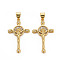 Brass Micro Pave Cubic Zirconia Pendants, Nickel Free, Cross with Jesus, Real 16K Gold Plated, 29x17.5x3.5mm, Hole: 3x5mm