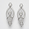 Brass Micro Pave Cubic Zirconia Links connectors, Nickel Free, Woman, Clear, Real Platinum Plated, 18.5x6x2.5mm, Hole: 0.8mm