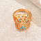 Hollow Geometric Heavy Duty Brass Pave Cubic Zirconia Adjustable Finger Rings for Women, Round, Turquoise, 18mm, Inner Diameter: 16mm~18mm